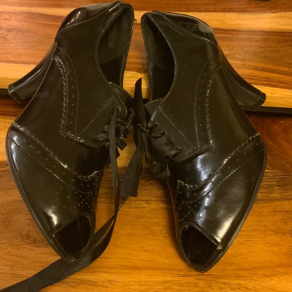 Madden Girl Rileigh Black Lace-Up Peep Toe Heels - Picture 5 of 6